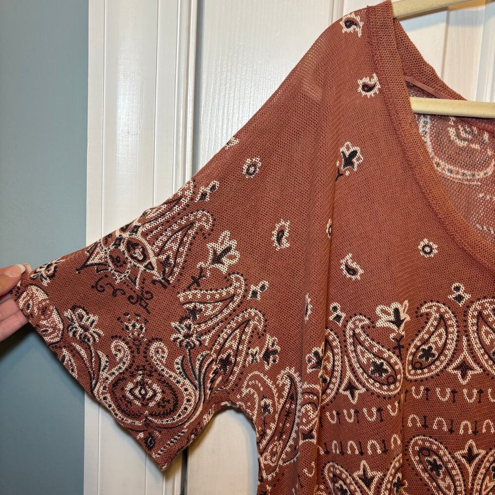 Free People Top Womens Small Paisley Knit Oversized Boho Festival Terracotta - Picture 5 of 16